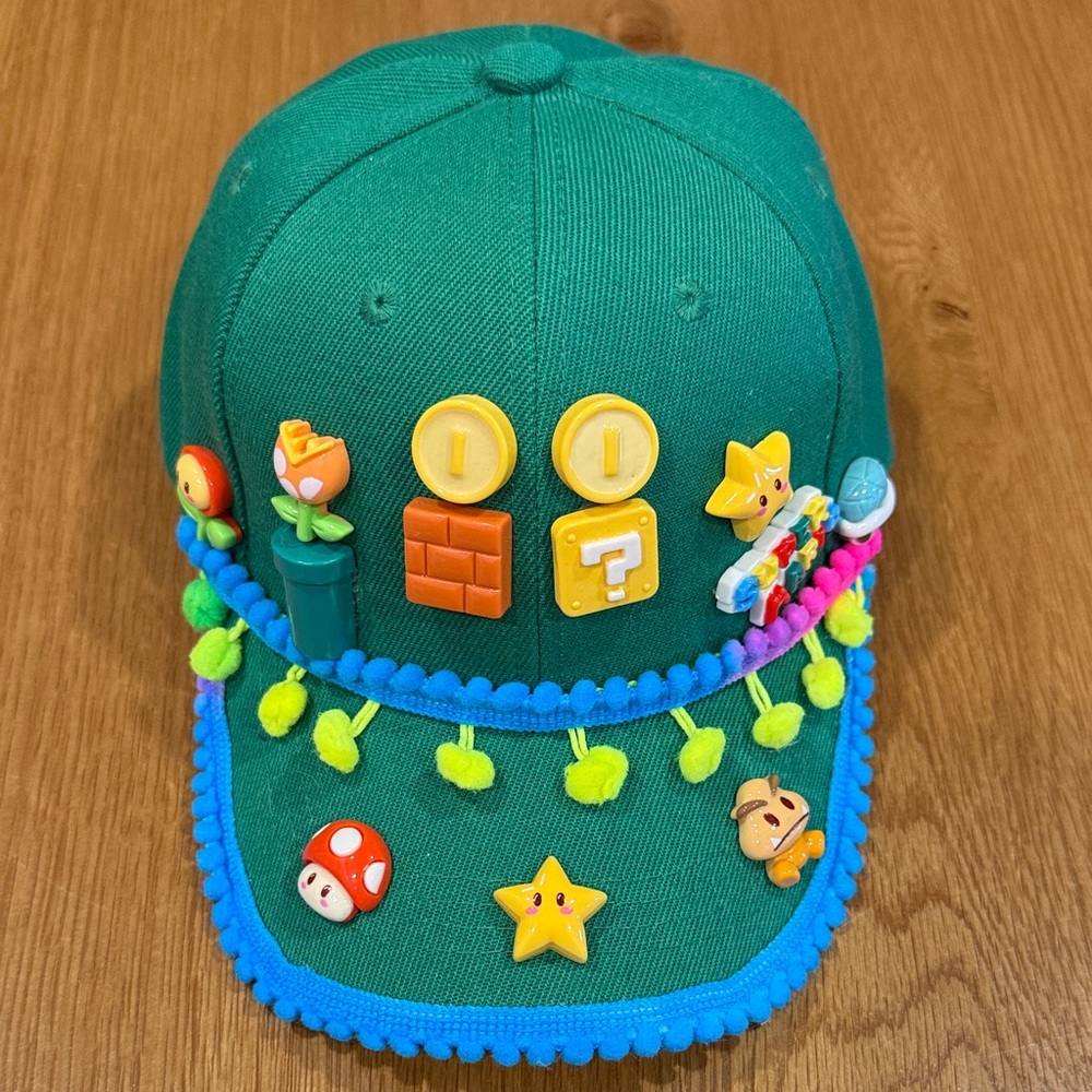 Green Kids Cap Super Mario with Fun Decorations